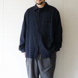 STILL BY HAND - WOOL SQUARE SHIRTS Navy