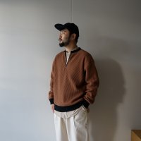 [size S のみ] JACKMAN - WAFFLE HALF ZIP Cocoa×Black