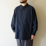 STILL BY HAND - Linen mixed band collar shirt / Navy