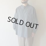 STILL BY HAND - Linen mixed band collar shirt / Blue Grey
