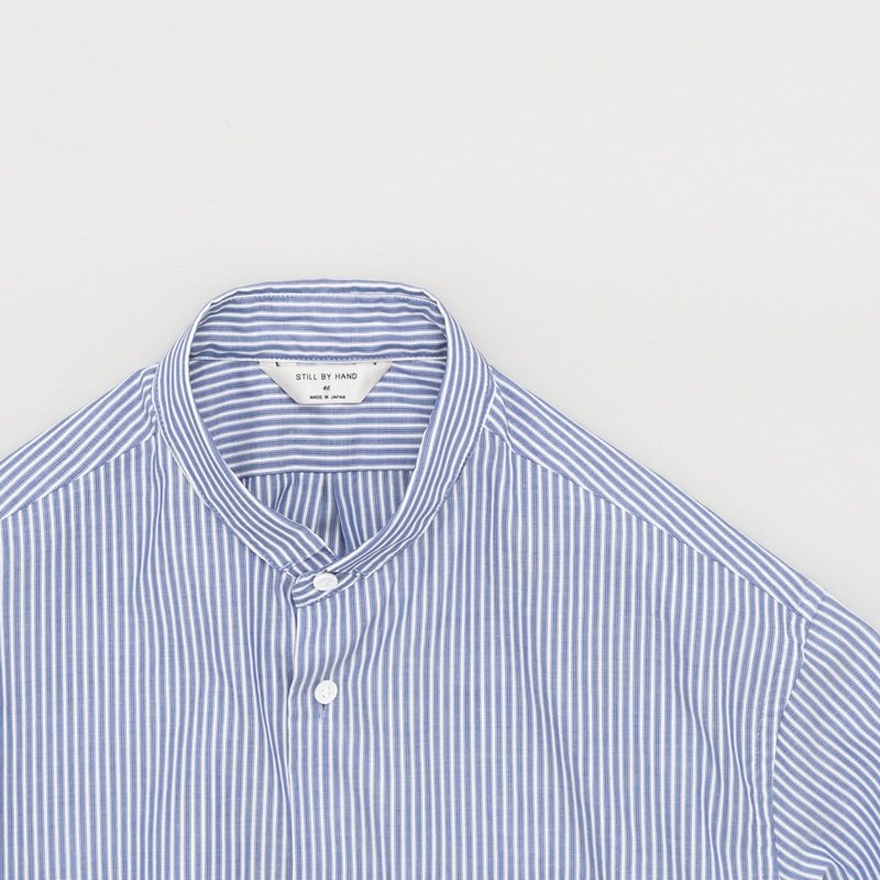 画像2: STILL BY HAND - Striped narrow collar shirt / Navy
