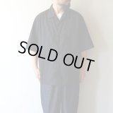 STILL BY HAND - Nylon open collar shirt / Ink Black