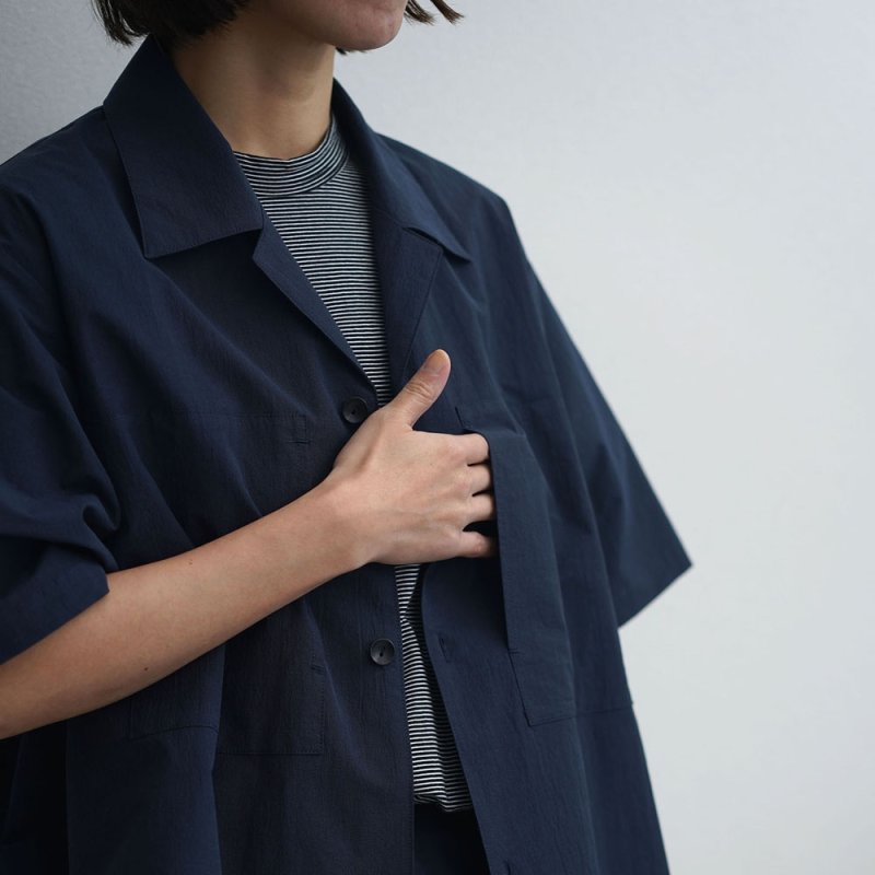 【women's】 STILL BY HAND WM - Cotton/Nylon open collar shirt [SH01252WM] / Navy