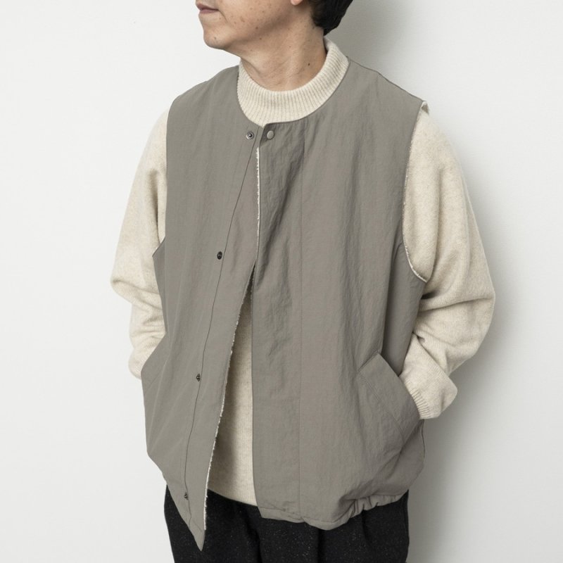 STILL BY HAND - Crewneck boa vest [VE01254] / Sage