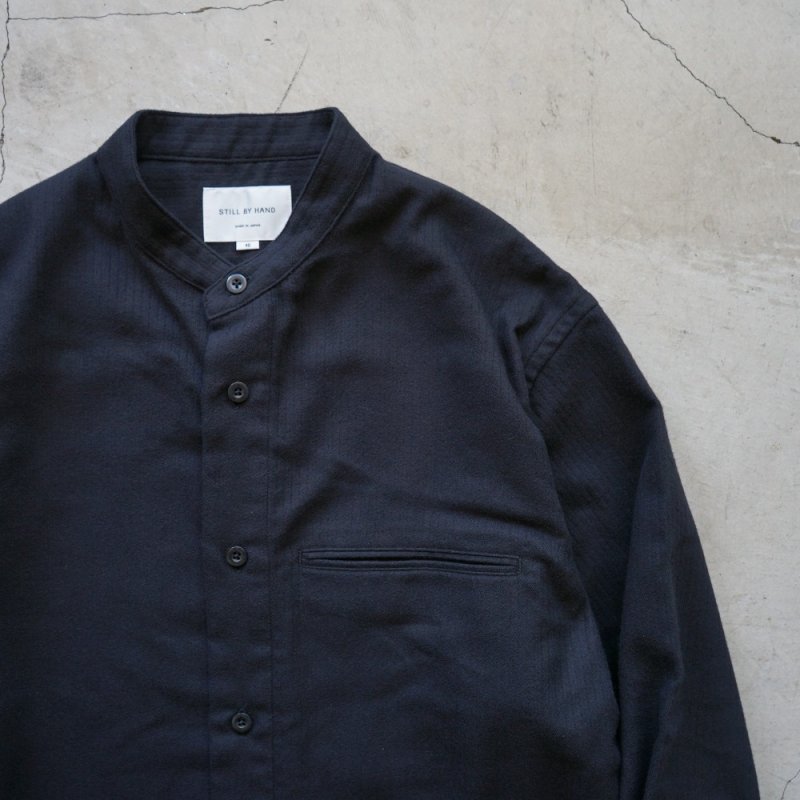 Band collar cotton pique shirt
