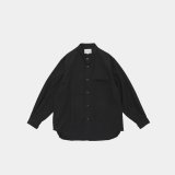 STILL BY HAND - Band collar cotton pique shirt / Black