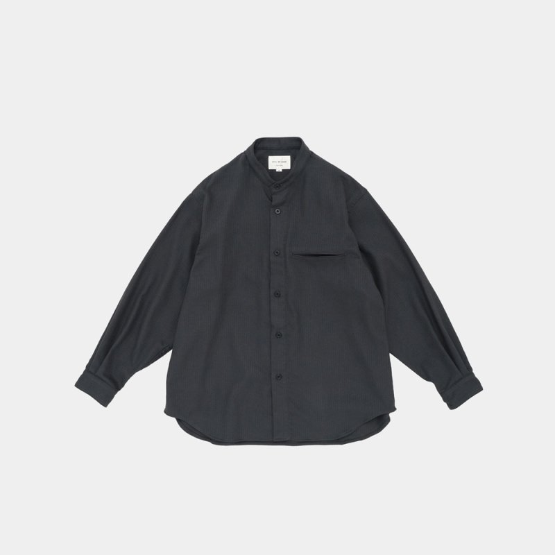 STILL BY HAND - Band collar cotton pique shirt [SH01254] / Blue Grey