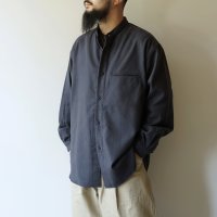 STILL BY HAND - Band collar cotton pique shirt / Blue Grey