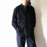 STILL BY HAND - Band collar cotton pique shirt / Black