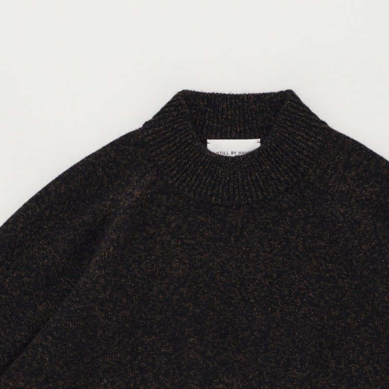 STILL BY HAND - High neck pullover knit / Melange Navy