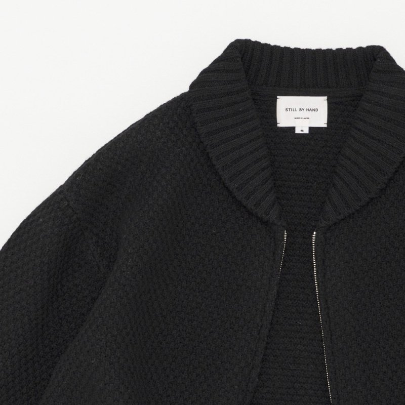 STILL BY HAND - Shawl collar kntted blouson [KN03254] / Black