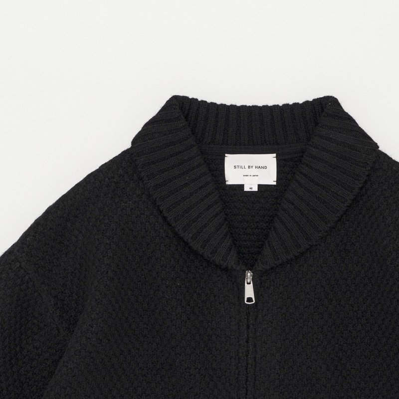 STILL BY HAND - Shawl collar kntted blouson [KN03254] / Black