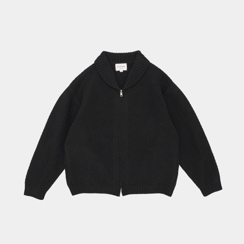 STILL BY HAND - Shawl collar kntted blouson [KN03254] / Black