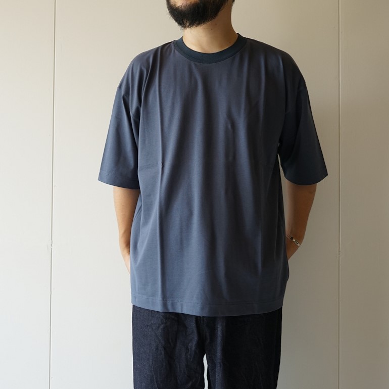 STILL BY HAND - KNITTED RIB T-SHIRTS Slate Blue