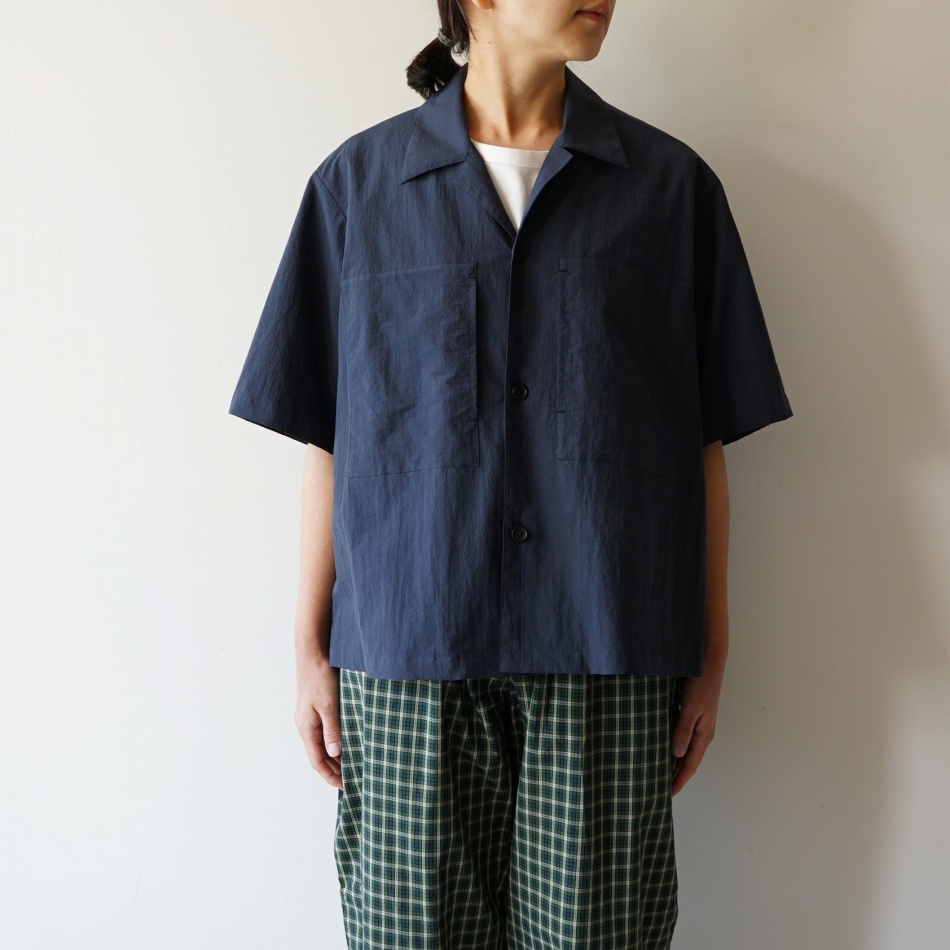 【women's】 STILL BY HAND WM - Cotton/Nylon open collar shirt / Navy