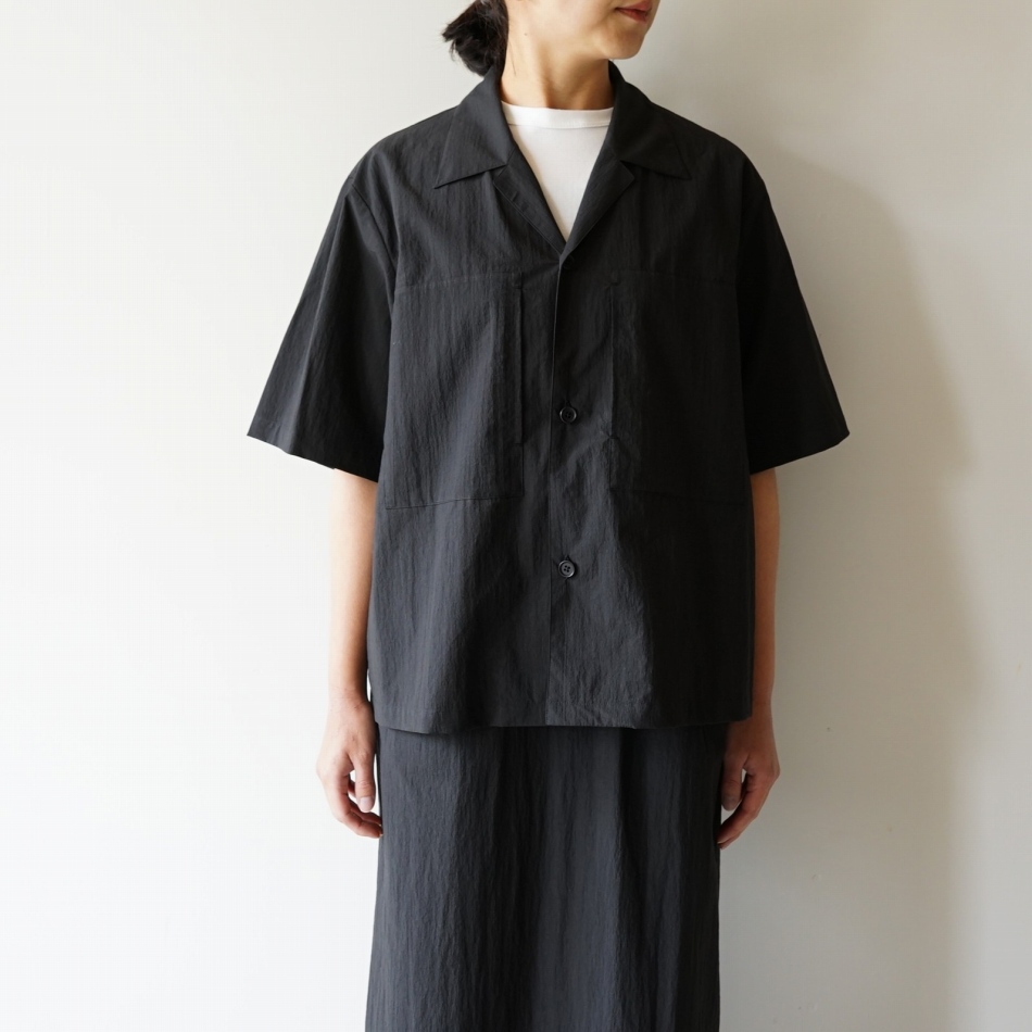 【women's】 STILL BY HAND WM - Cotton/Nylon open collar shirt / Black