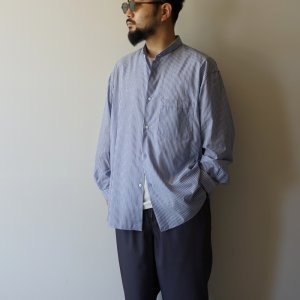 画像: STILL BY HAND - Striped narrow collar shirt / Navy