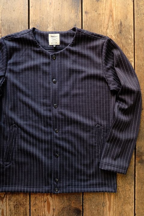 画像: Jackman - JERSEY COLLARLESS JACKET Navy Stripe