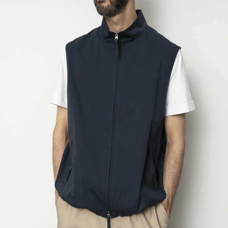 STILL BY HAND - Stand collar vest [VE02251] / Teal Blue