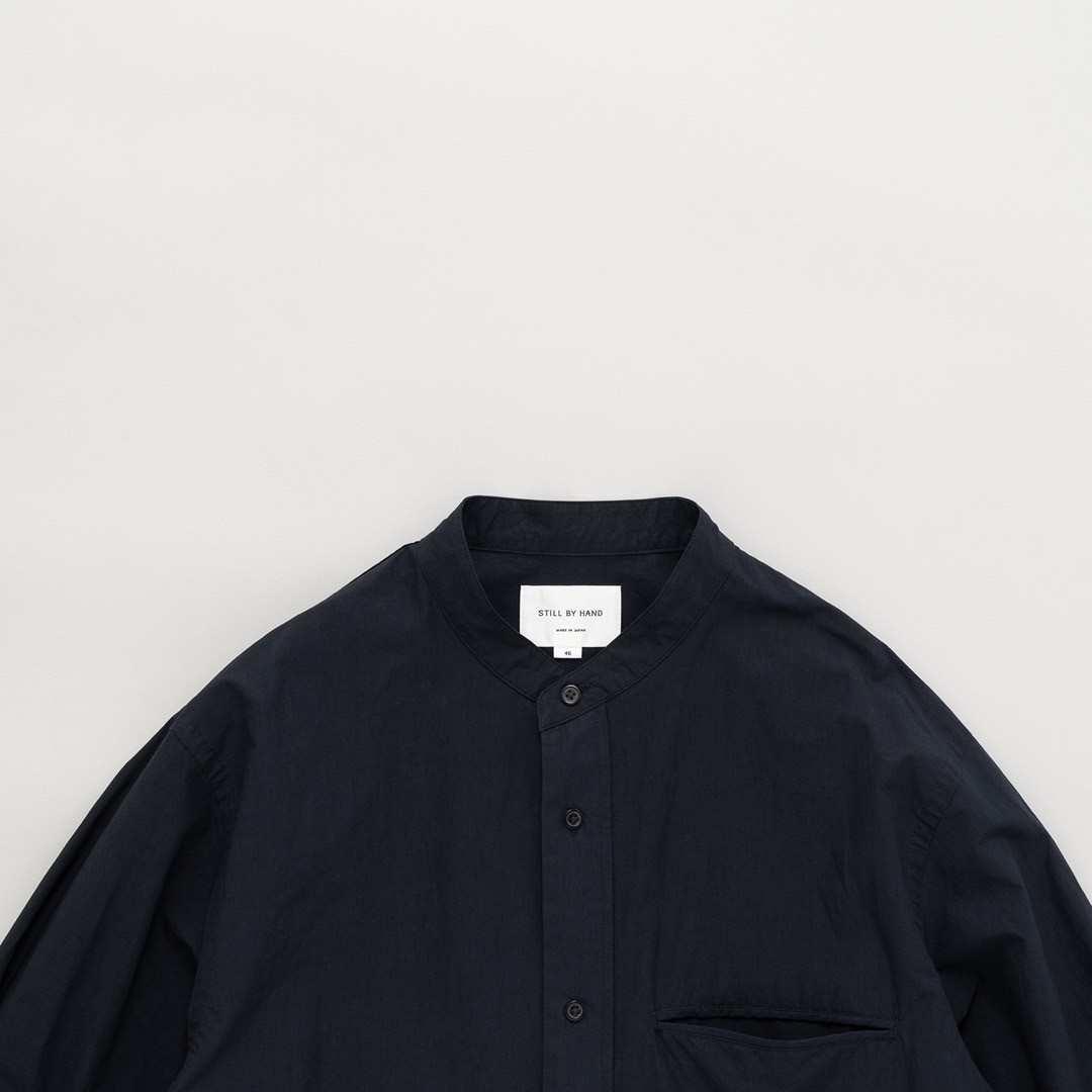 STILL BY HAND - Linen mixed band collar shirt [SH02251] / Navy