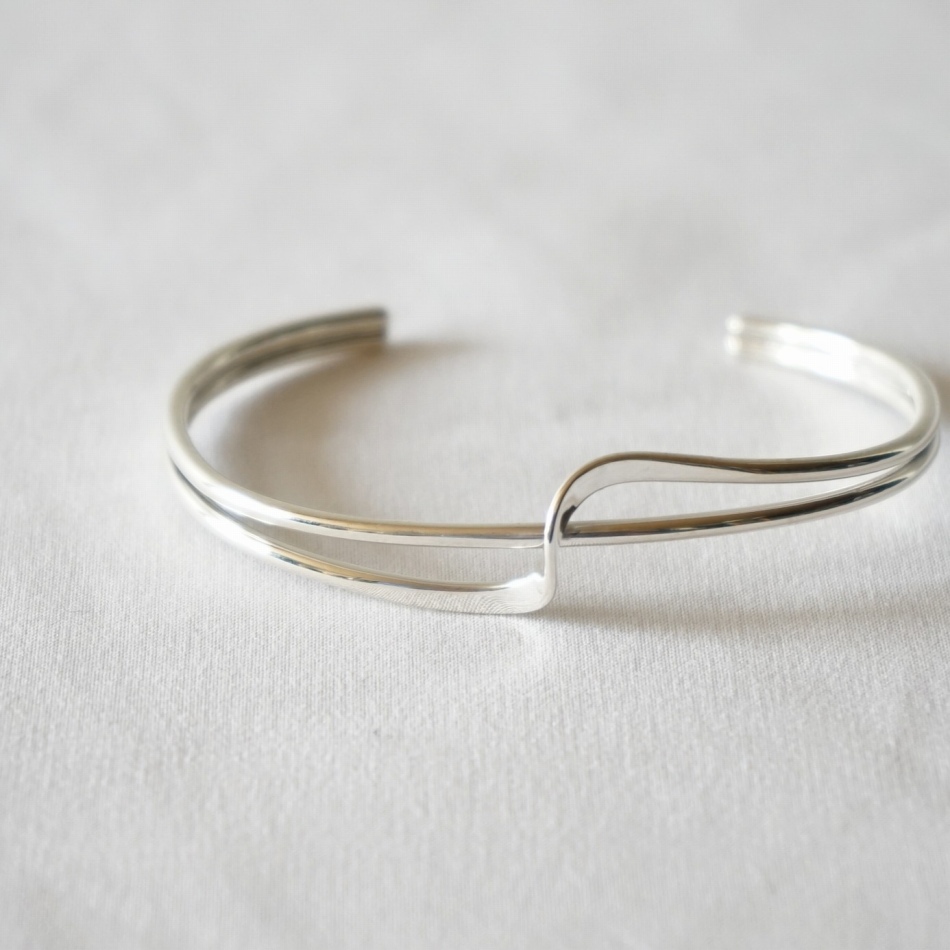MEXICAN JEWELRY - TAXCO SILVER BANGLE 925 "straight&curve"