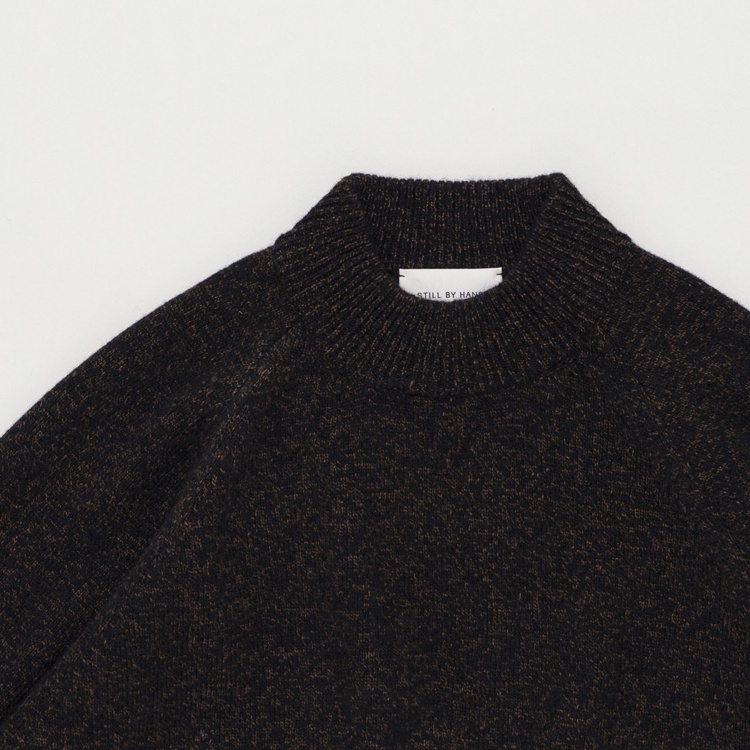 STILL BY HAND - High neck pullover knit / Melange Navy