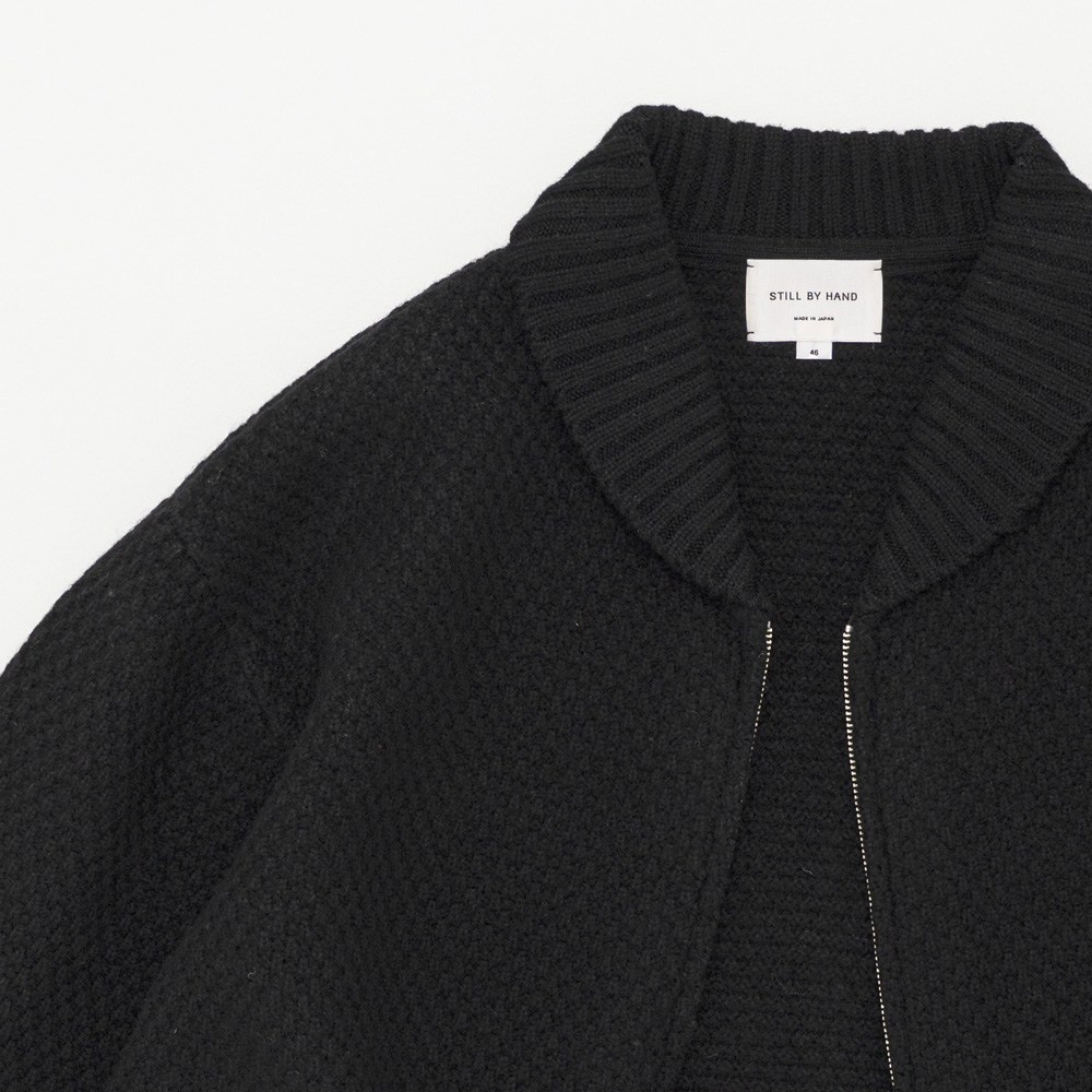 STILL BY HAND - Shawl collar kntted blouson [KN03254] / Black