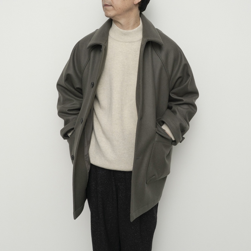 STILL BY HAND - Melton raglan sleeve coat [CO03254] / Sage