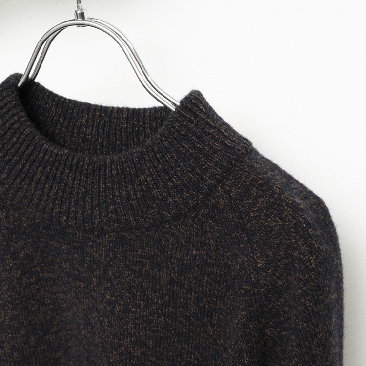STILL BY HAND - High neck pullover knit / Melange Navy