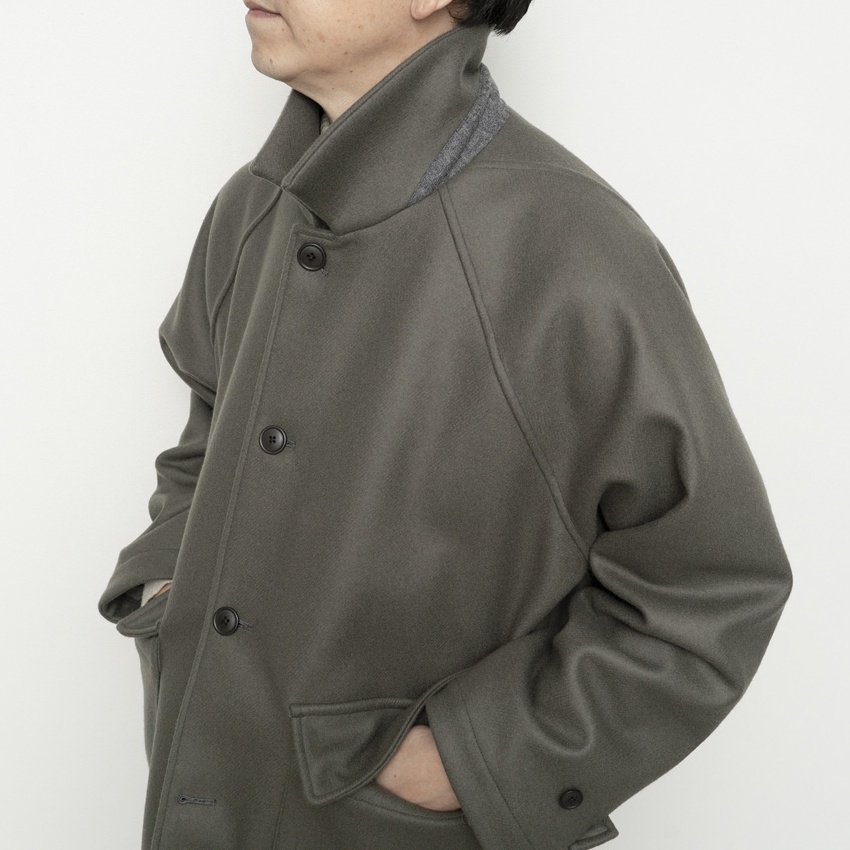 STILL BY HAND - Melton raglan sleeve coat [CO03254] / Sage