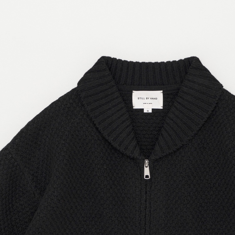 STILL BY HAND - Shawl collar kntted blouson [KN03254] / Black