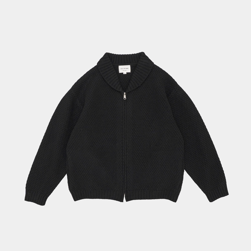 STILL BY HAND - Shawl collar kntted blouson [KN03254] / Black