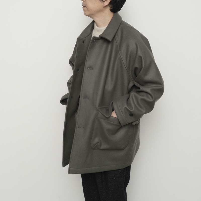 STILL BY HAND - Melton raglan sleeve coat [CO03254] / Sage