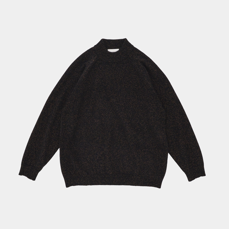 STILL BY HAND - High neck pullover knit / Melange Navy